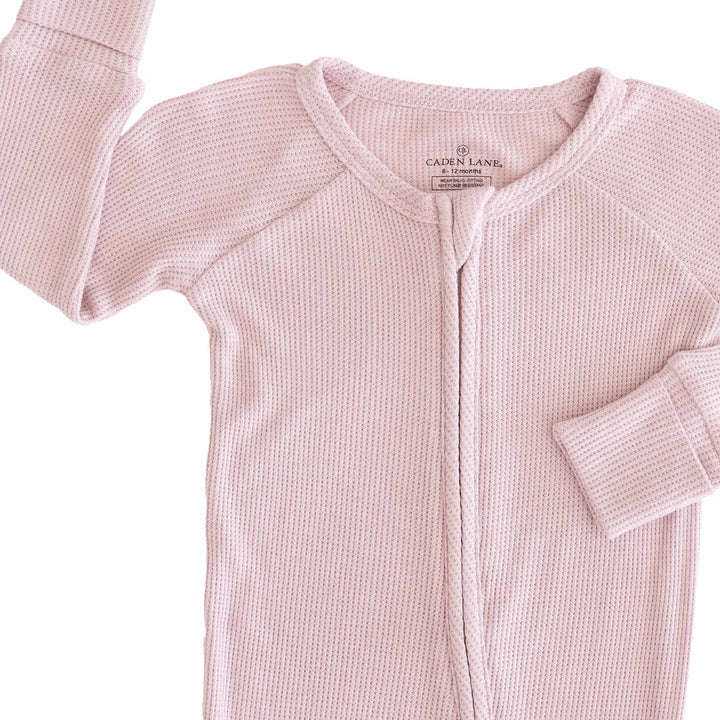 baby zip romper bamboo waffle light pink 