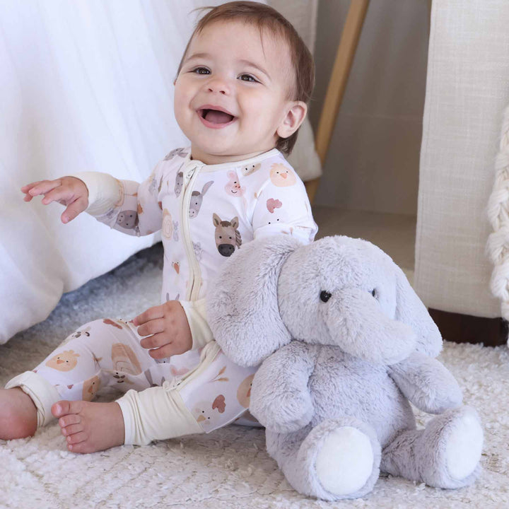 grey elephant stuffed animal for kids with farm animal pajamas 