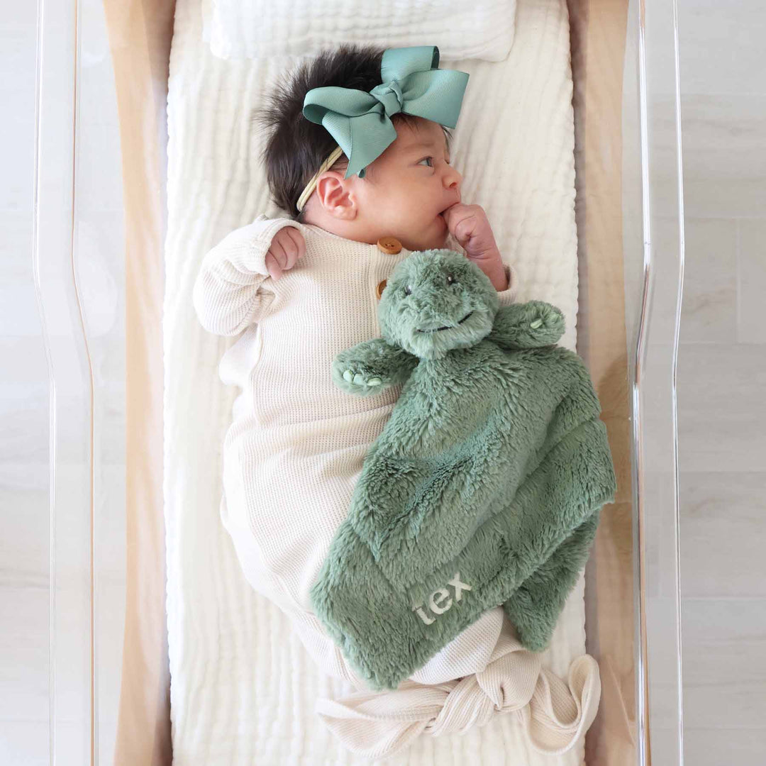 tex t-rex embroidered lovey for babies 