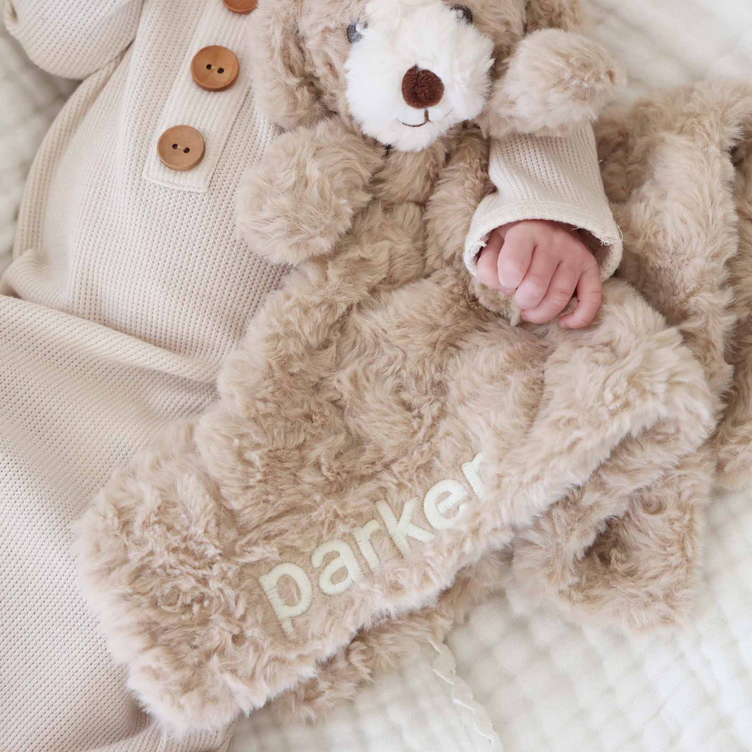 parker puppy embroidered lovey for babies gender neutral