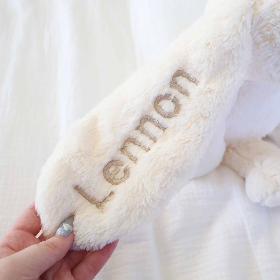 white embroidered bunny 