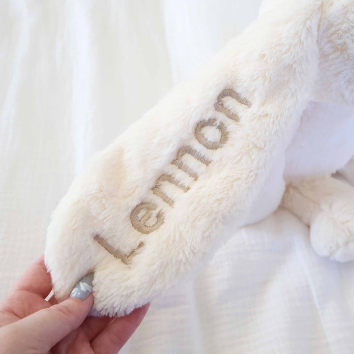 white embroidered bunny 