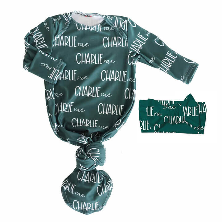 emerald personalized knot gown and headwrap