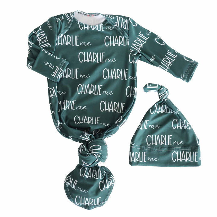 emerald personalized font duo knot gown