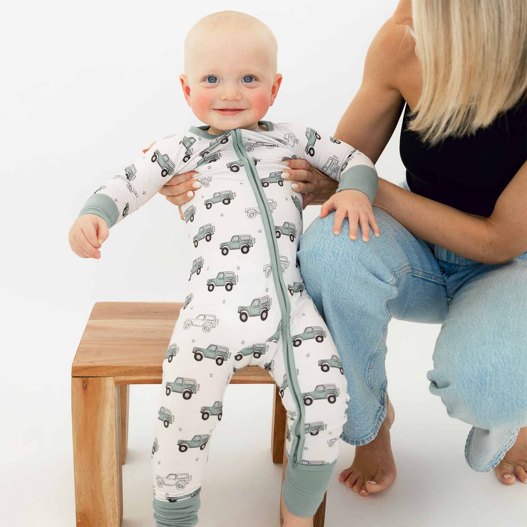 toddler convertible zip romper with vintage cars