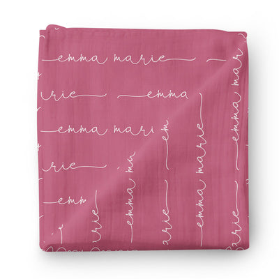 dusty rose personalized baby name swaddle blanket all script 