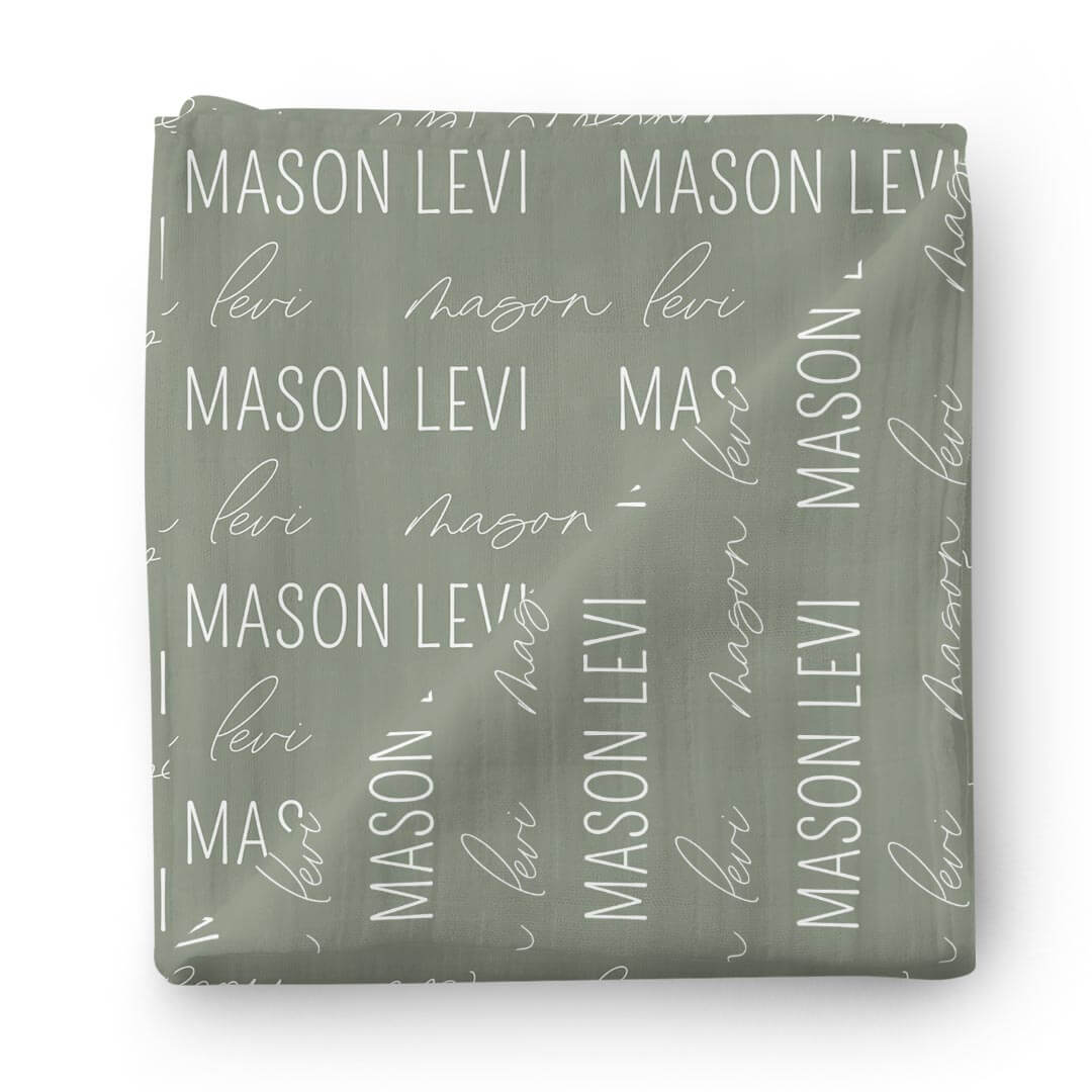 personalized eucalyptus baby name swaddle blanket block and script 