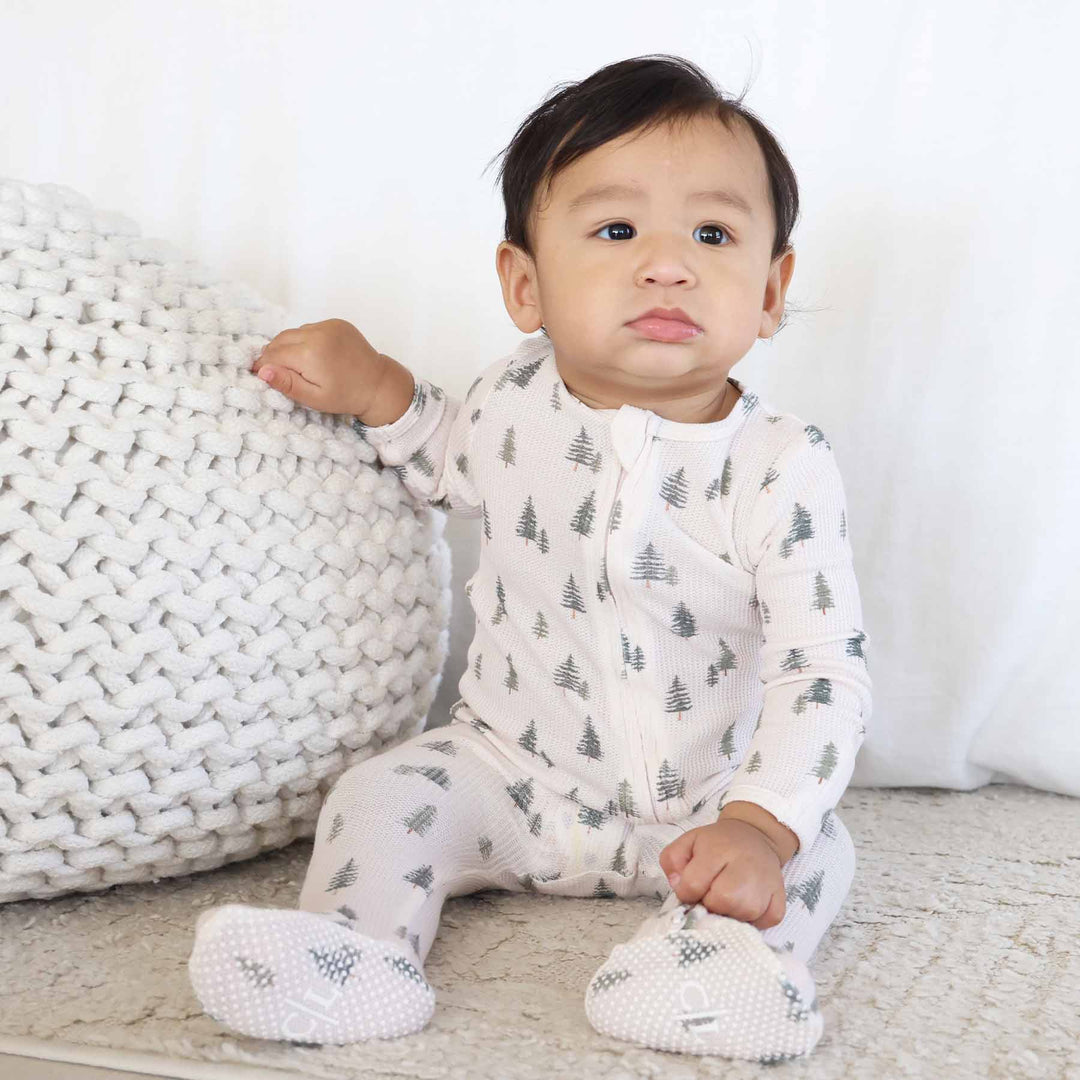 fall wall pine tree zipper footie for babies