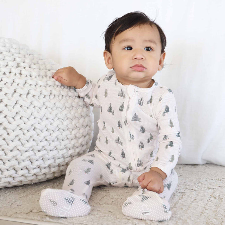 fall wall pine tree zipper footie for babies
