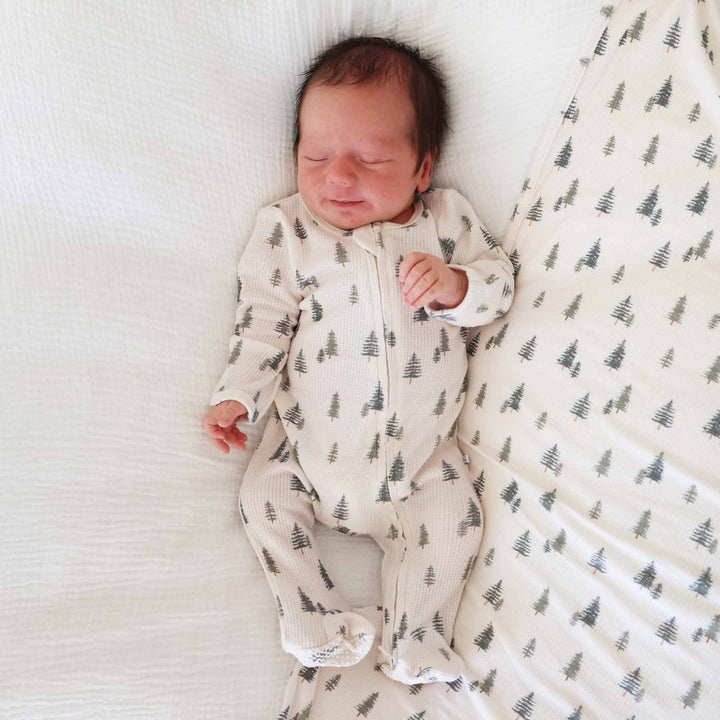 evergreen tree bamboo waffle zipper footie for baby boys 