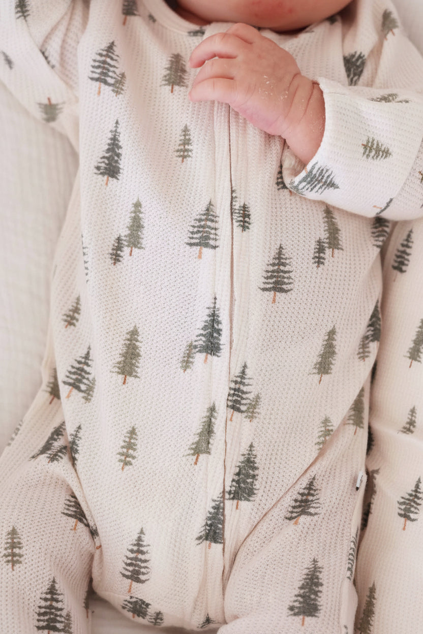 Evergreen Bamboo Waffle Zipper Footie