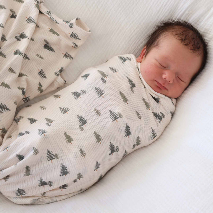 pine tree bamboo waffle oversized swaddle blanket 