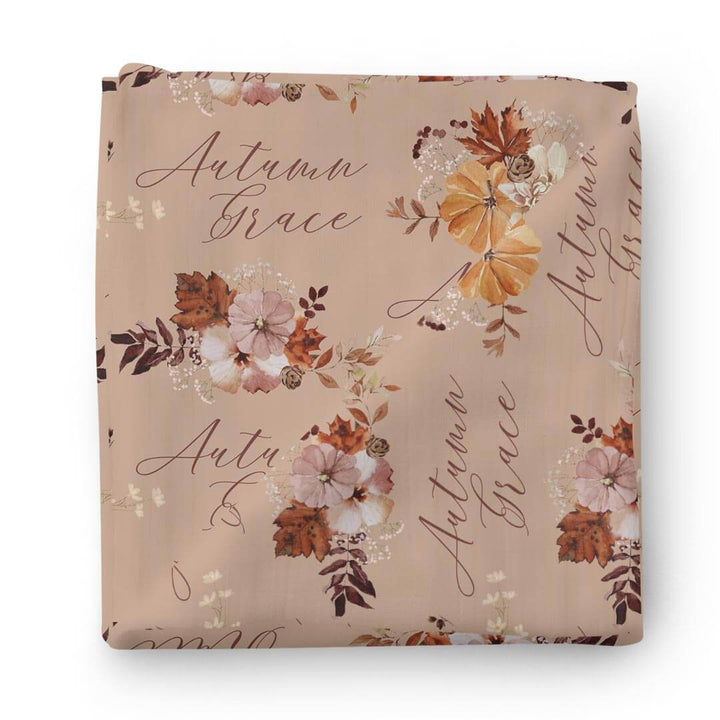 fall floral tan personalized swaddle blanket 