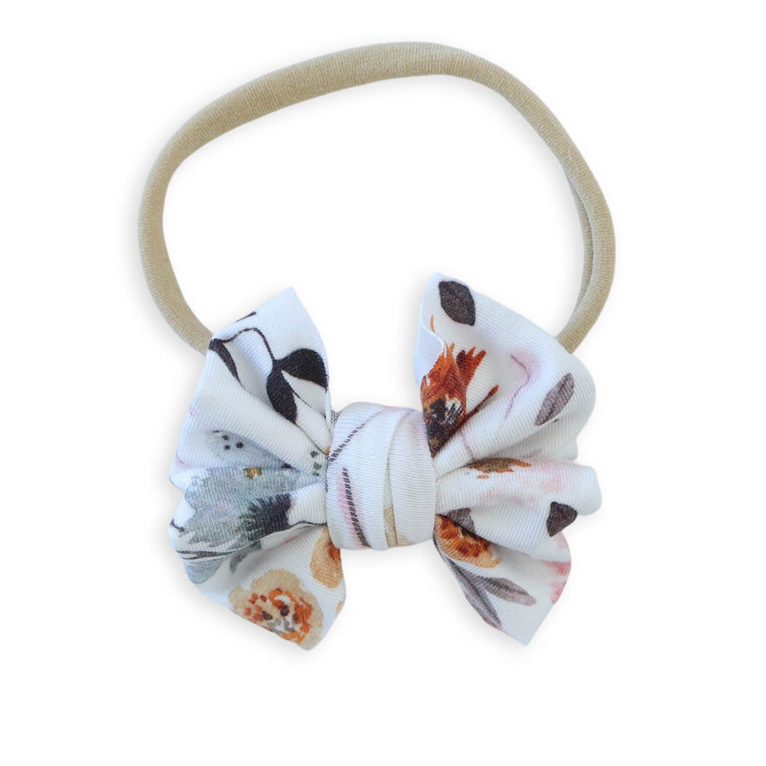 blue and orange floral knit bow headband 