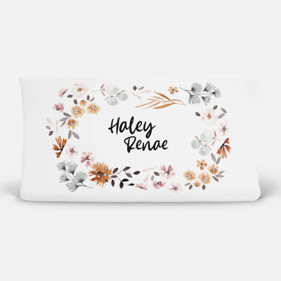 blue and orange floral personalized changing pad cover