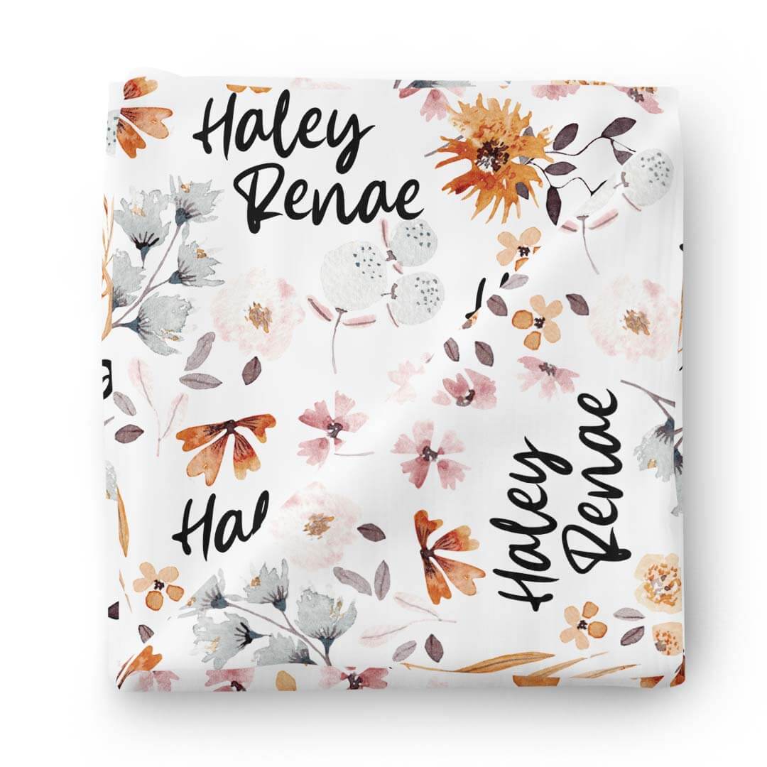 fall floral personalized swaddle blanket 