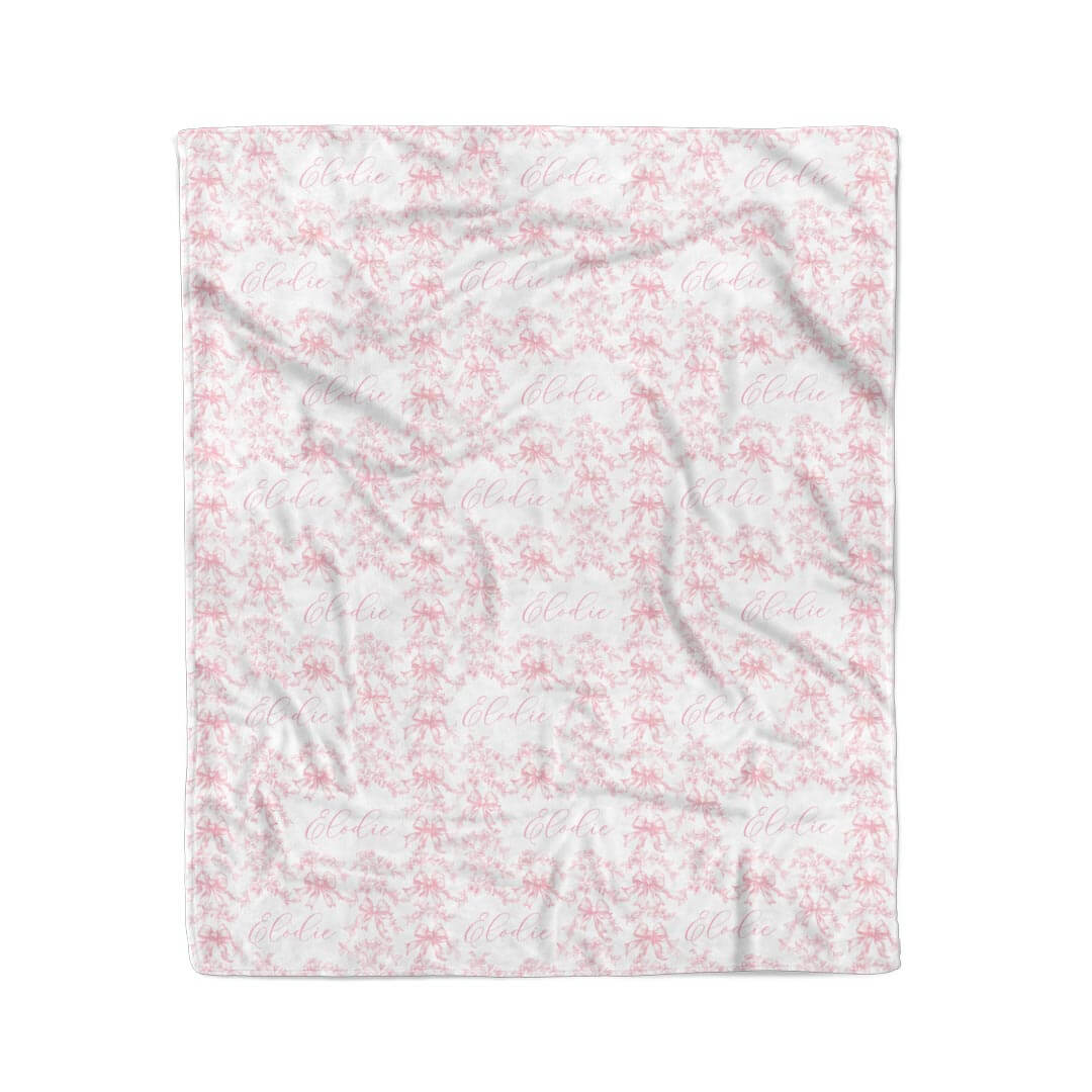 fancy frills white and pink personalized name blanket for girls 