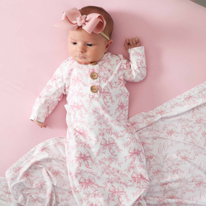 newborn knot gown for baby girls pink fancy frills 