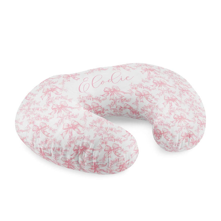 pink bow and floral personalized nursing pillow cover for babies 