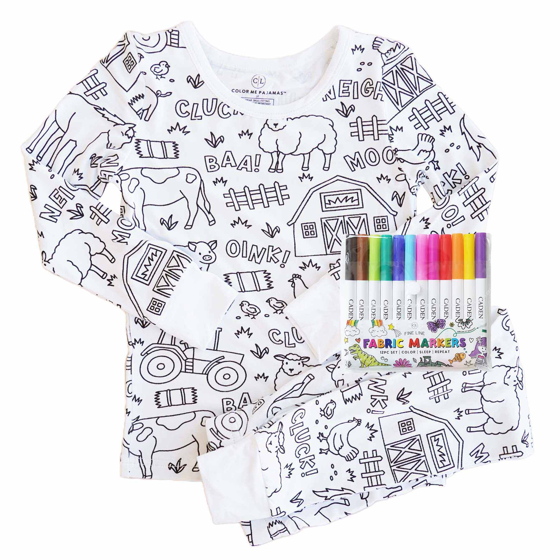 farm colorable pajamas for kids 