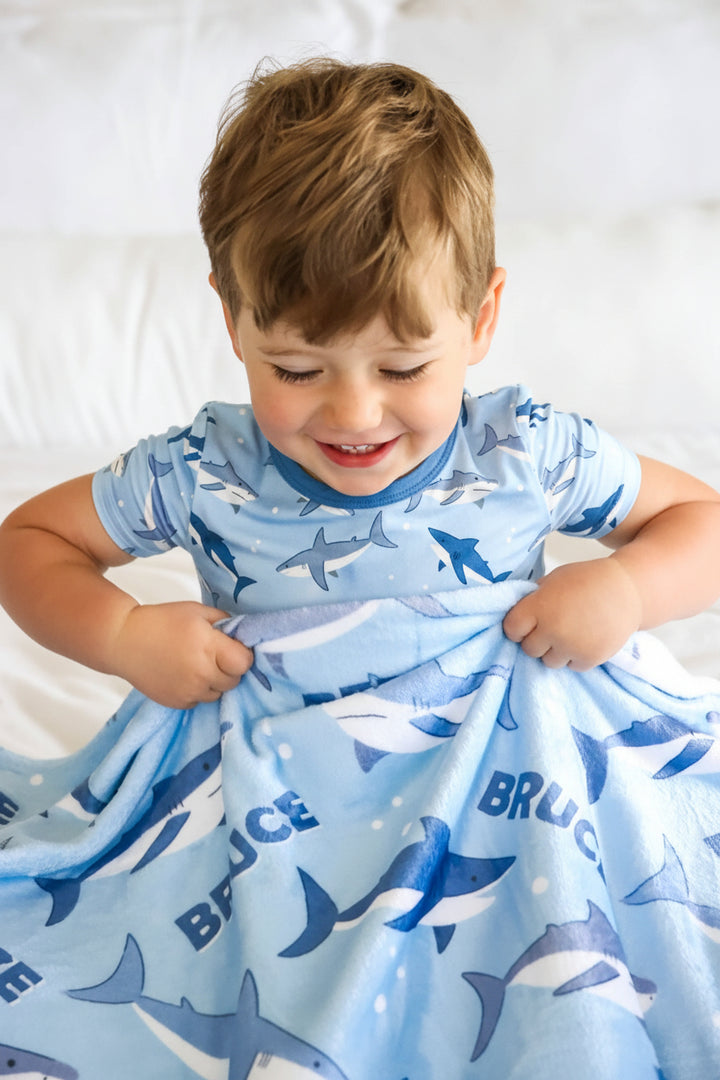 personalized fin friends shark kids blanket