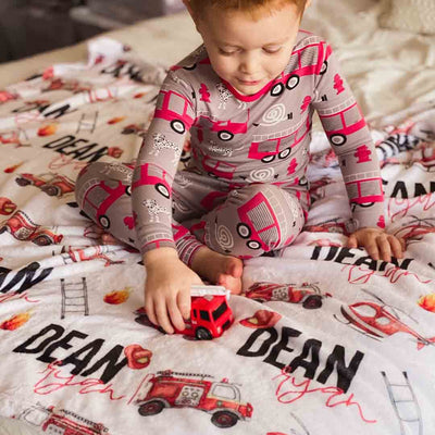 personalized fire truck toddler blanket 