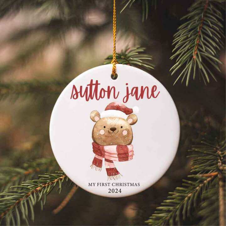 personalized christmas bear ornament 