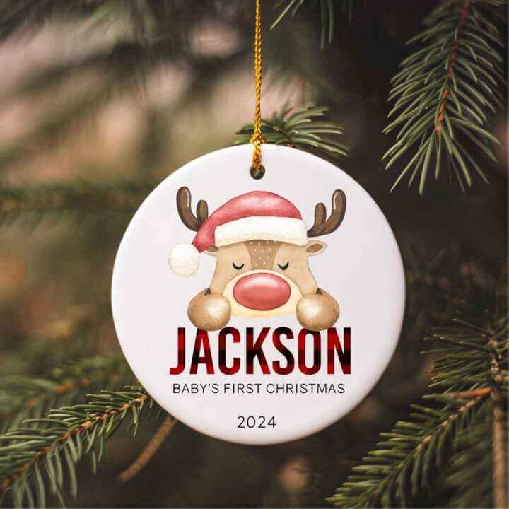 reindeer personalized baby ornament