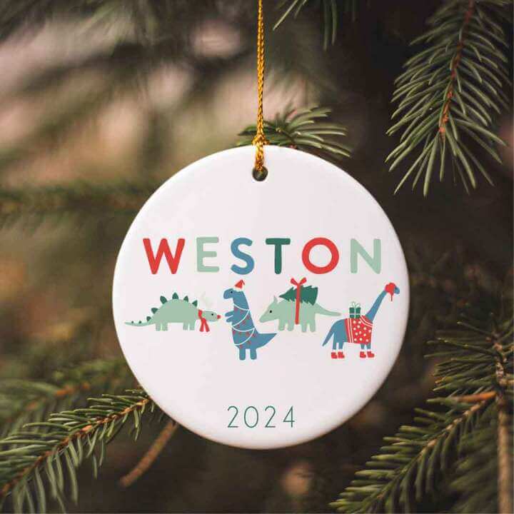 holiday dino personalized ornament 