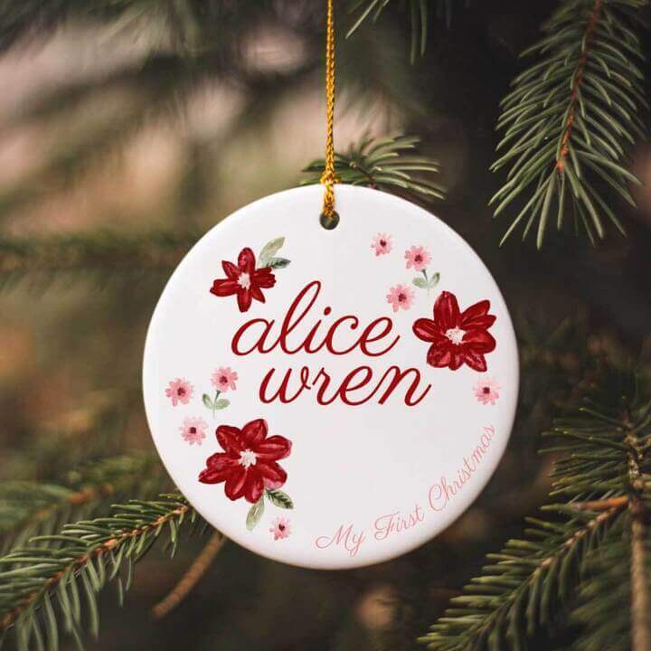 christmas floral personalized ornament 