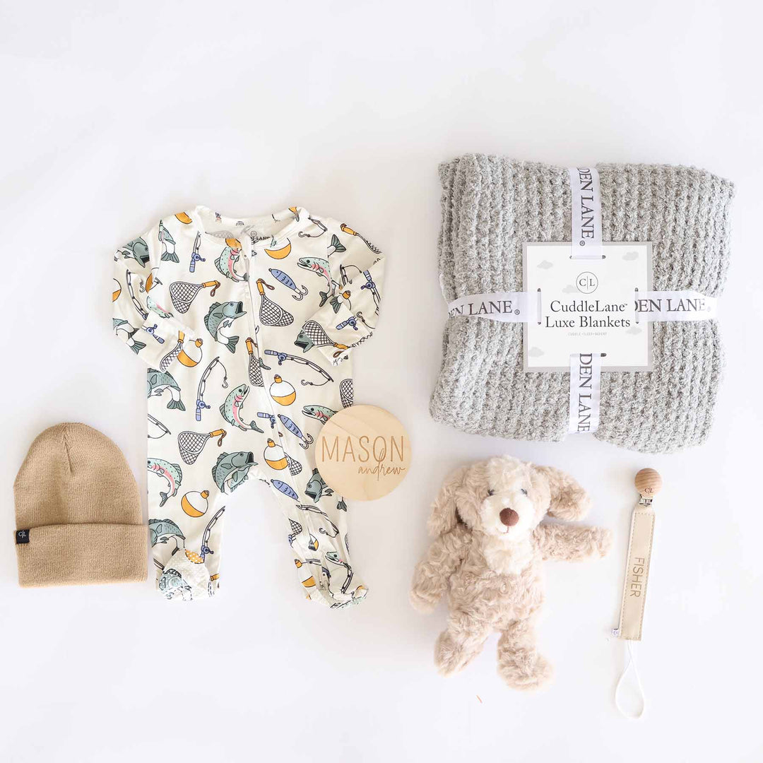 standard fishing themed baby shower gift box