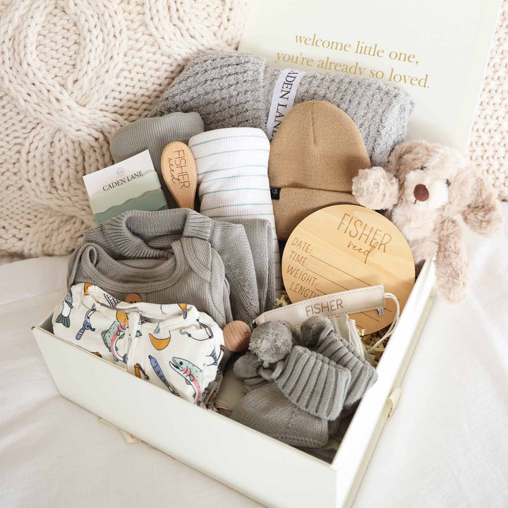 deluxe fishing themed baby shower gift box