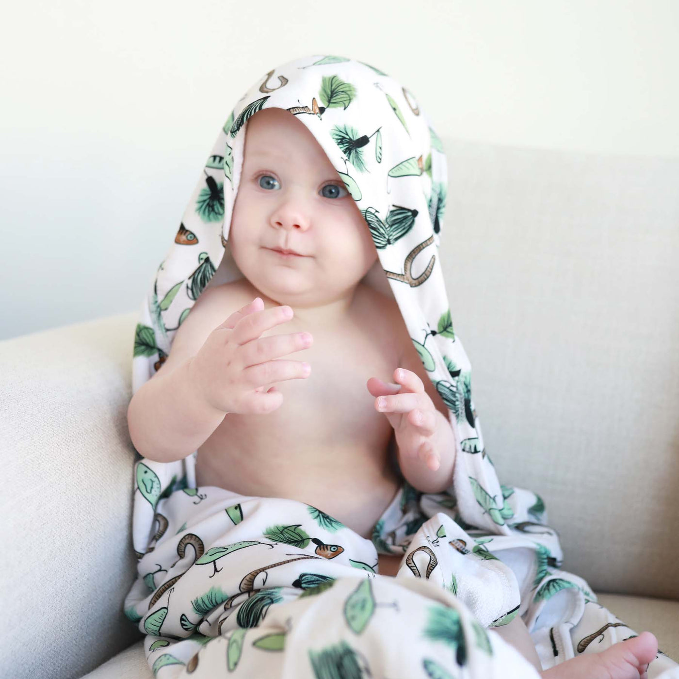 bath towel for babies with hood fishing themed 