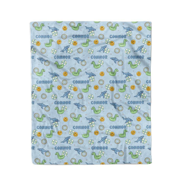personalized blanket for kids floatie themed blue 