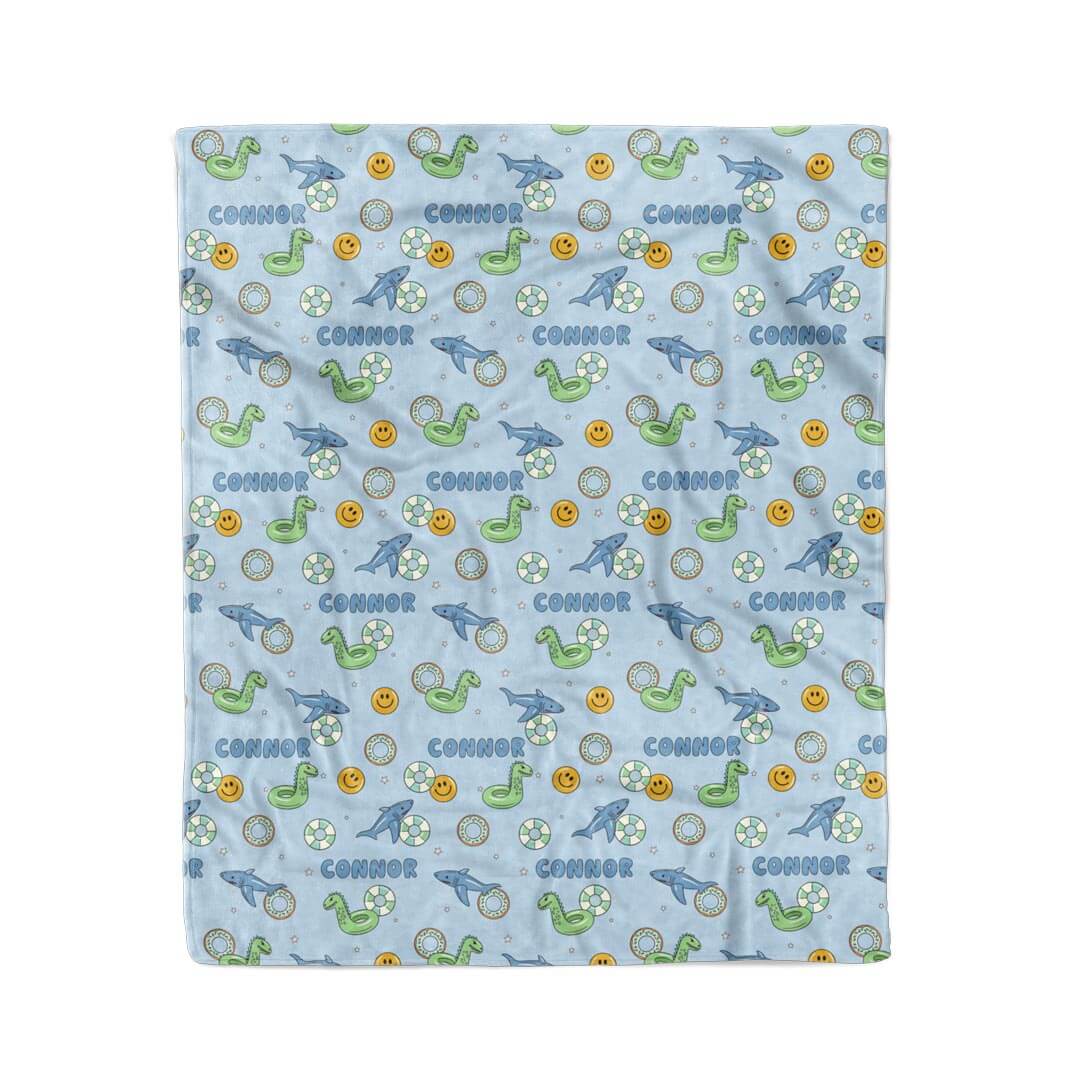 personalized blanket for kids floatie themed blue 