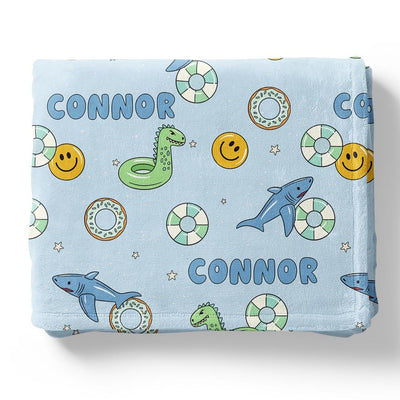 personalized blanket for kids blue floatie friends 