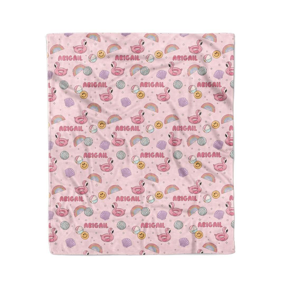 pink floatie blanket for kids personalized with name 