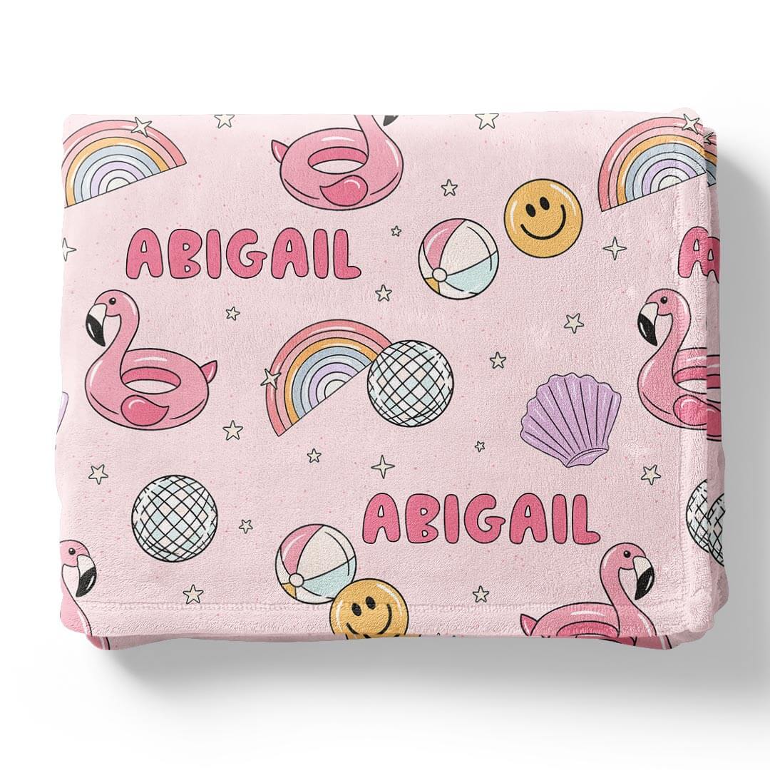 pink personalized blanket for kids with floaties 