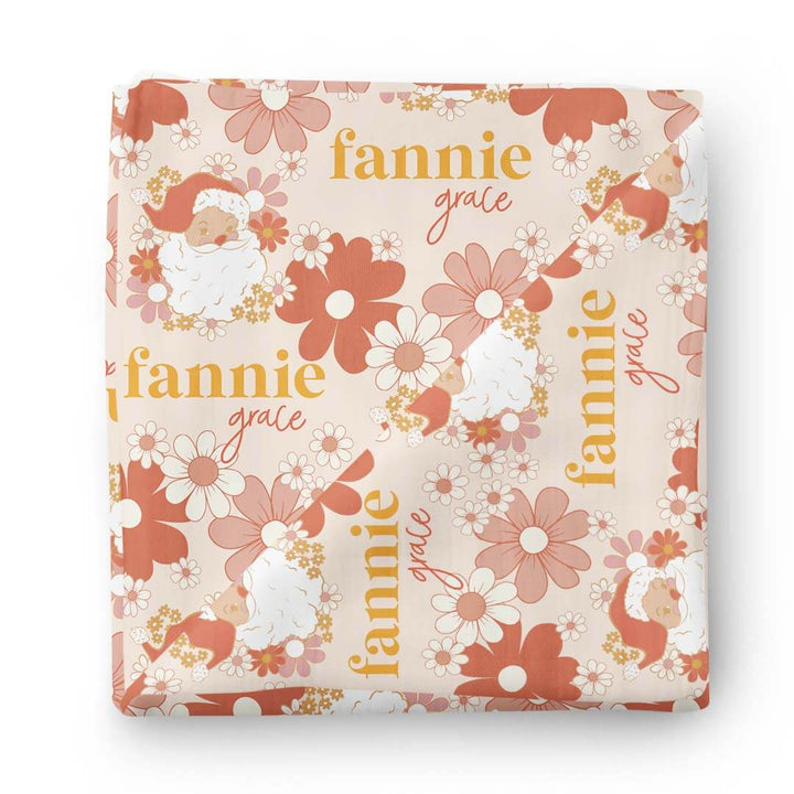 floral santa personalized swaddle blanket 