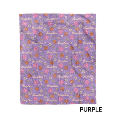 retro floral personalized kids blanket purple 