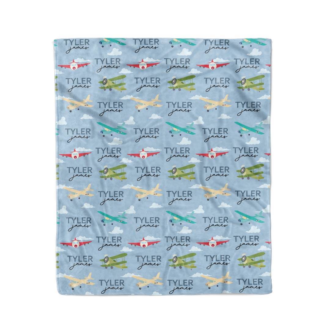 personalized blanket with airplanes 