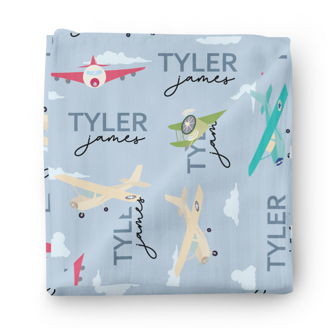 personalized swaddle blanket airplanes