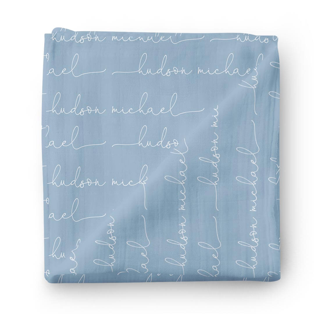 light blue personalized baby swaddle blanket