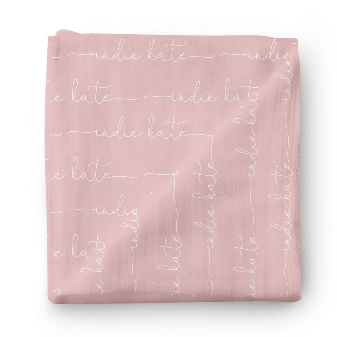 personalized baby name swaddle blanket light rose script 