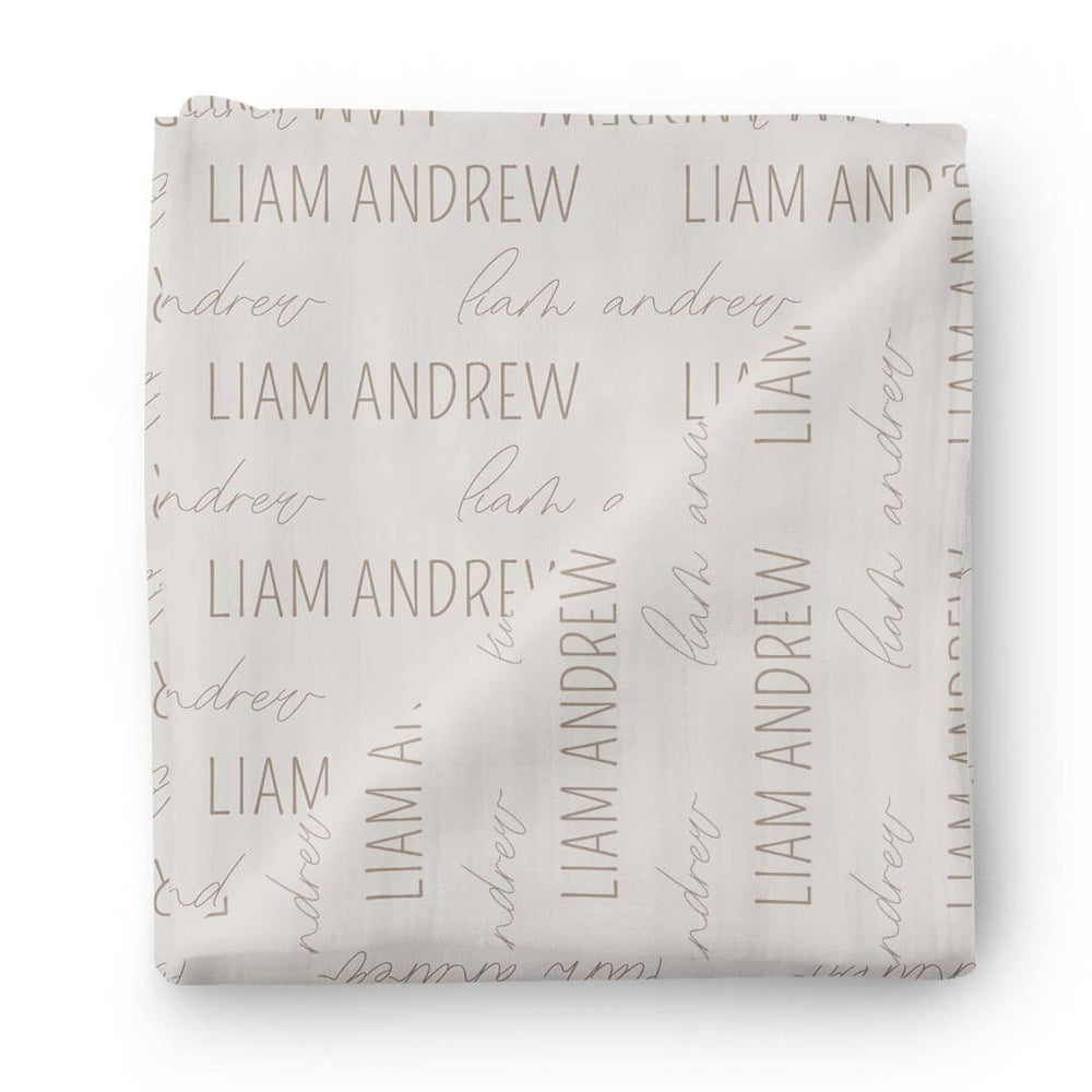 taupe personalized baby name swaddle blanket 