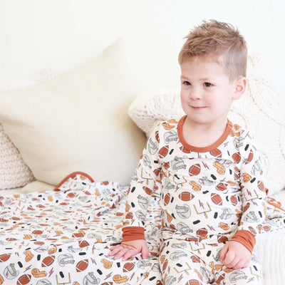 football themed bamboo pajamas for toddlers and  kids 