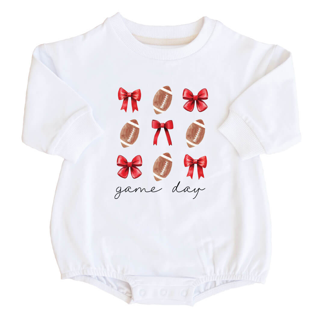 Texas Tech University | Footballs & Bows Graphic Sweatshirt Bubble Romper