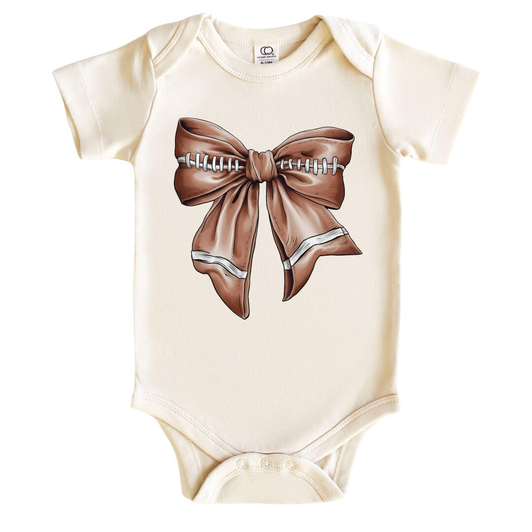 football bow graphic onesie for babies 