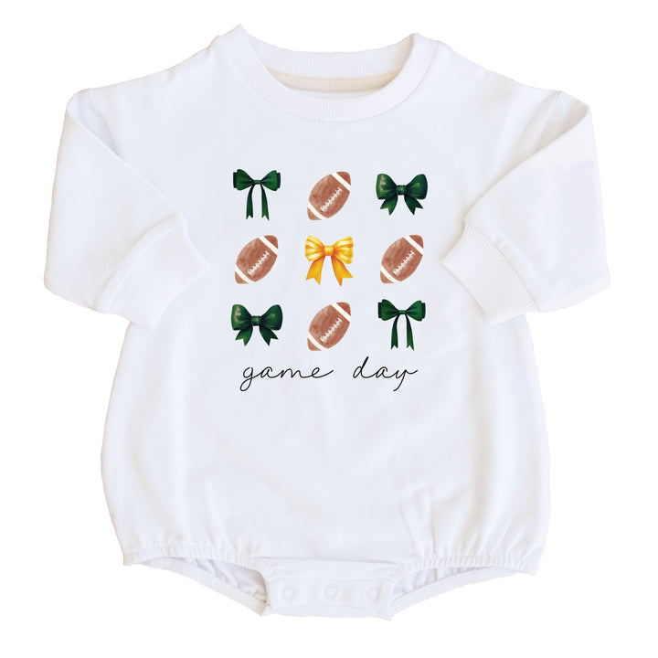 Baylor University | Footballs & Bows Graphic Sweatshirt Bubble Romper