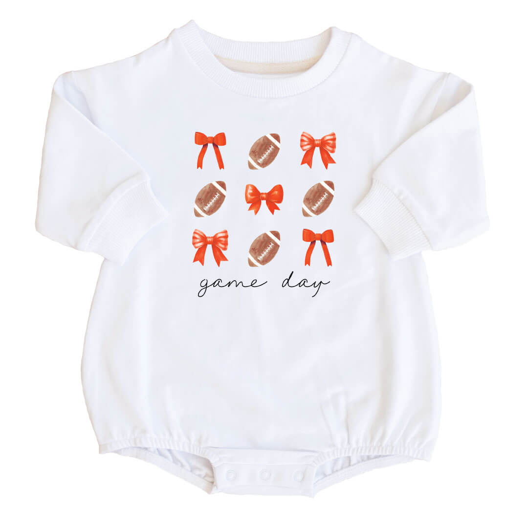 Oklahoma State University | Footballs & Bows Graphic Sweatshirt Bubble Romper